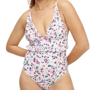 J. Crew Ruffle V-neck One-piece Swimsuit Little Blooms NWT